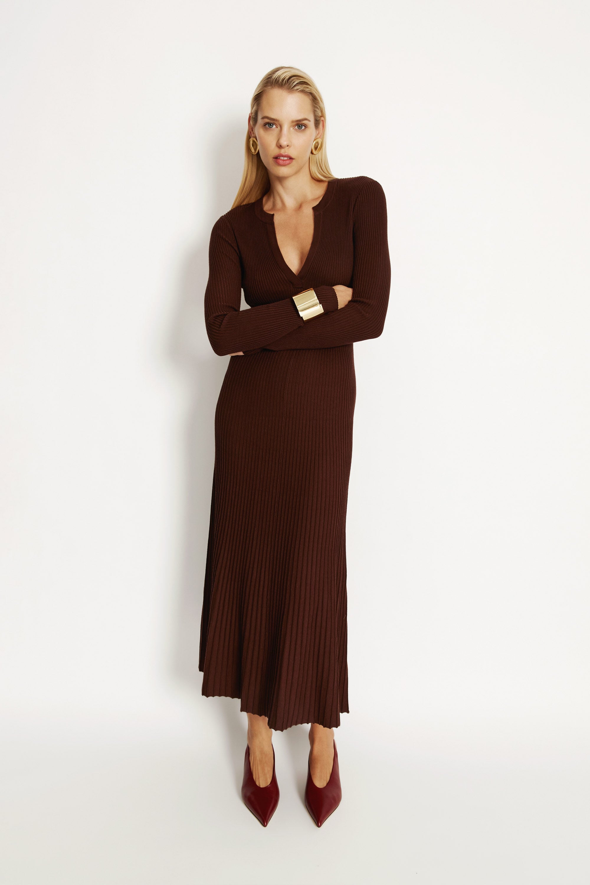 white christmas dresses Chocolate Ribbed Tie Side Ruched Bodycon Dress – AX Paris main image 0