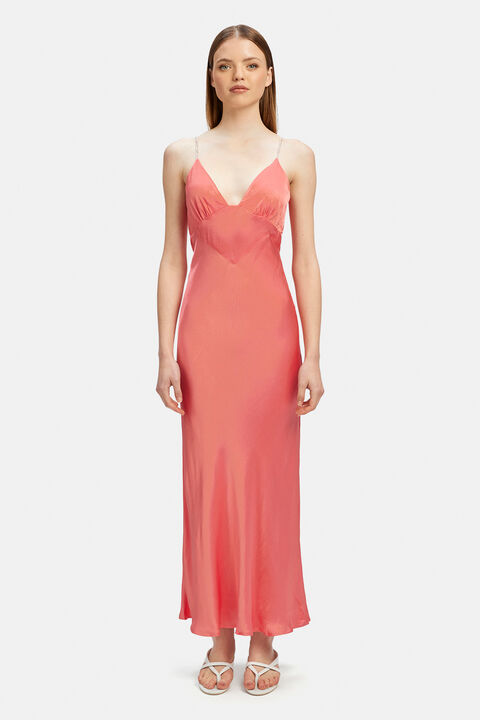 CAPRI DIAMONTE SLIP DRESS in colour DEEP SEA CORAL