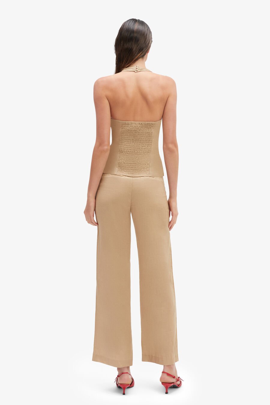 RIXTON LINEN HALTER TOP in colour LATTE