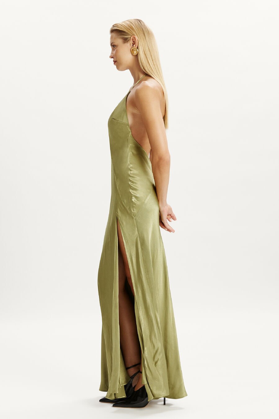 YVE HALTER DRESS in colour KHAKI