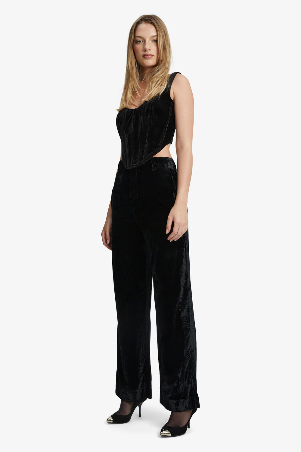 Fitted Velour Corset Bustier in colour CAVIAR