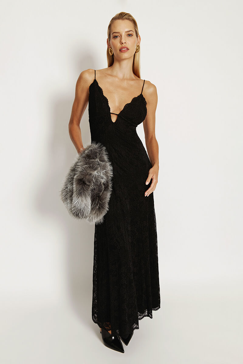 blue dress for baby girl Broadway Black Embellished Fishtail Maxi Dress With Cape Sleeves – Club L  London main image 1
