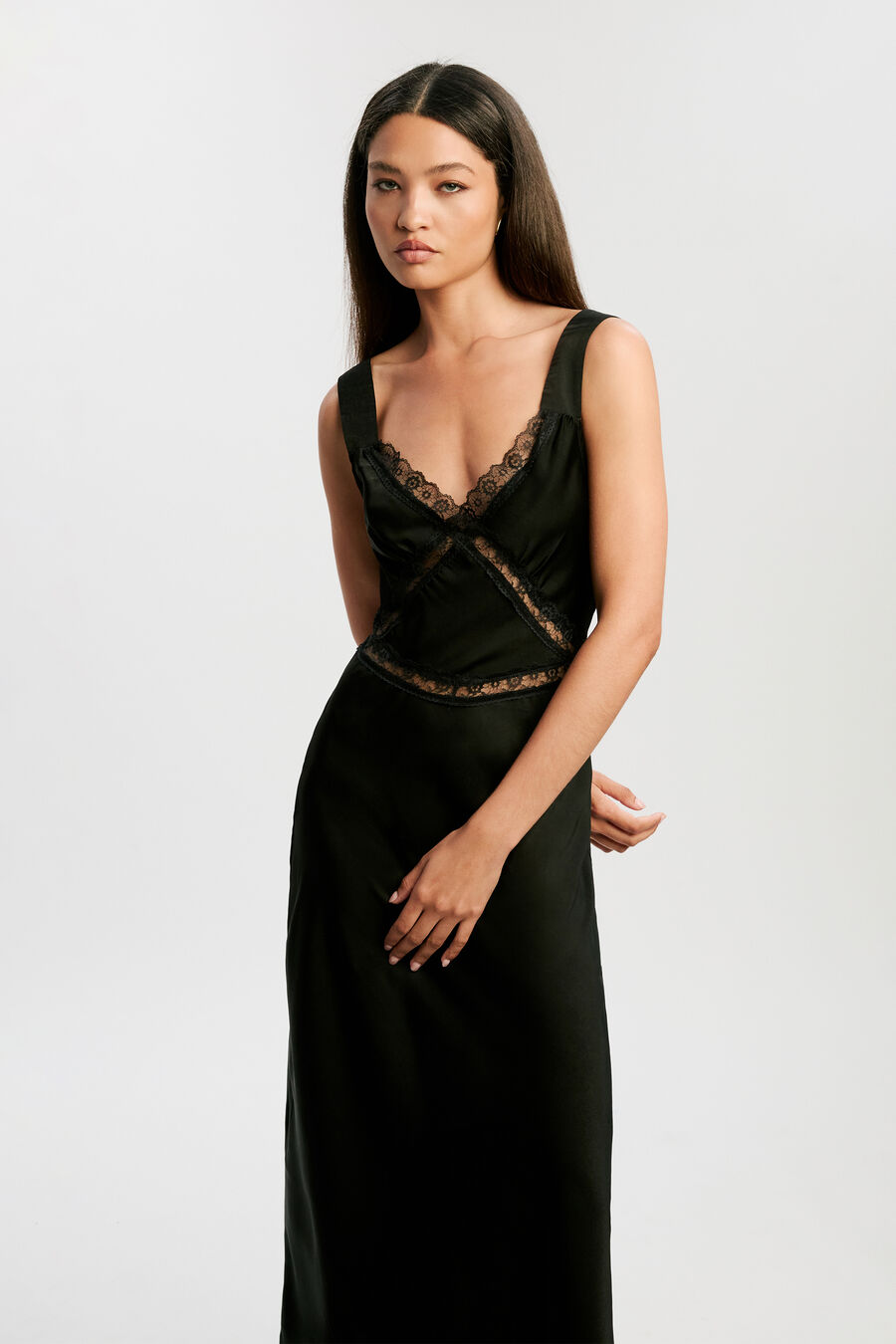 EMORY LACE SLIP DRESS in colour BLACK