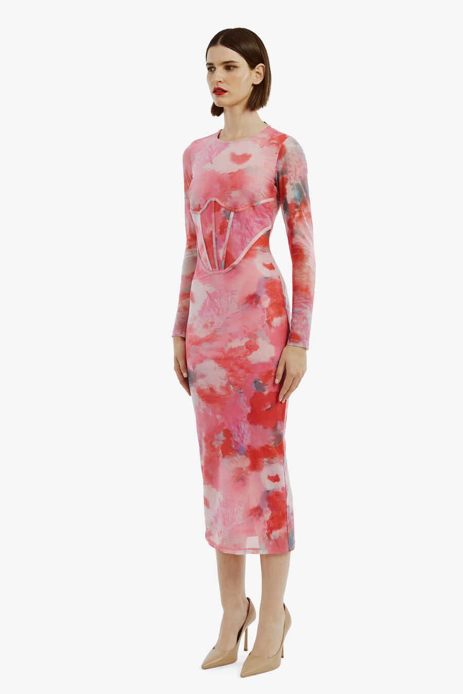 LENA MESH MIDI DRESS in colour WILDFLOWER
