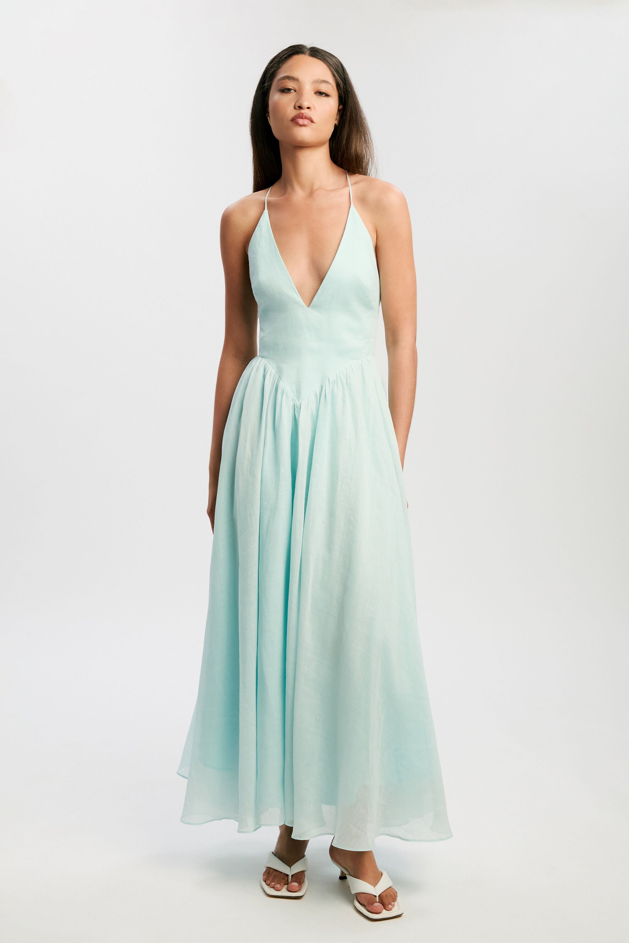 Arletha Halter Maxi Dress In Soft Blue | Bardot