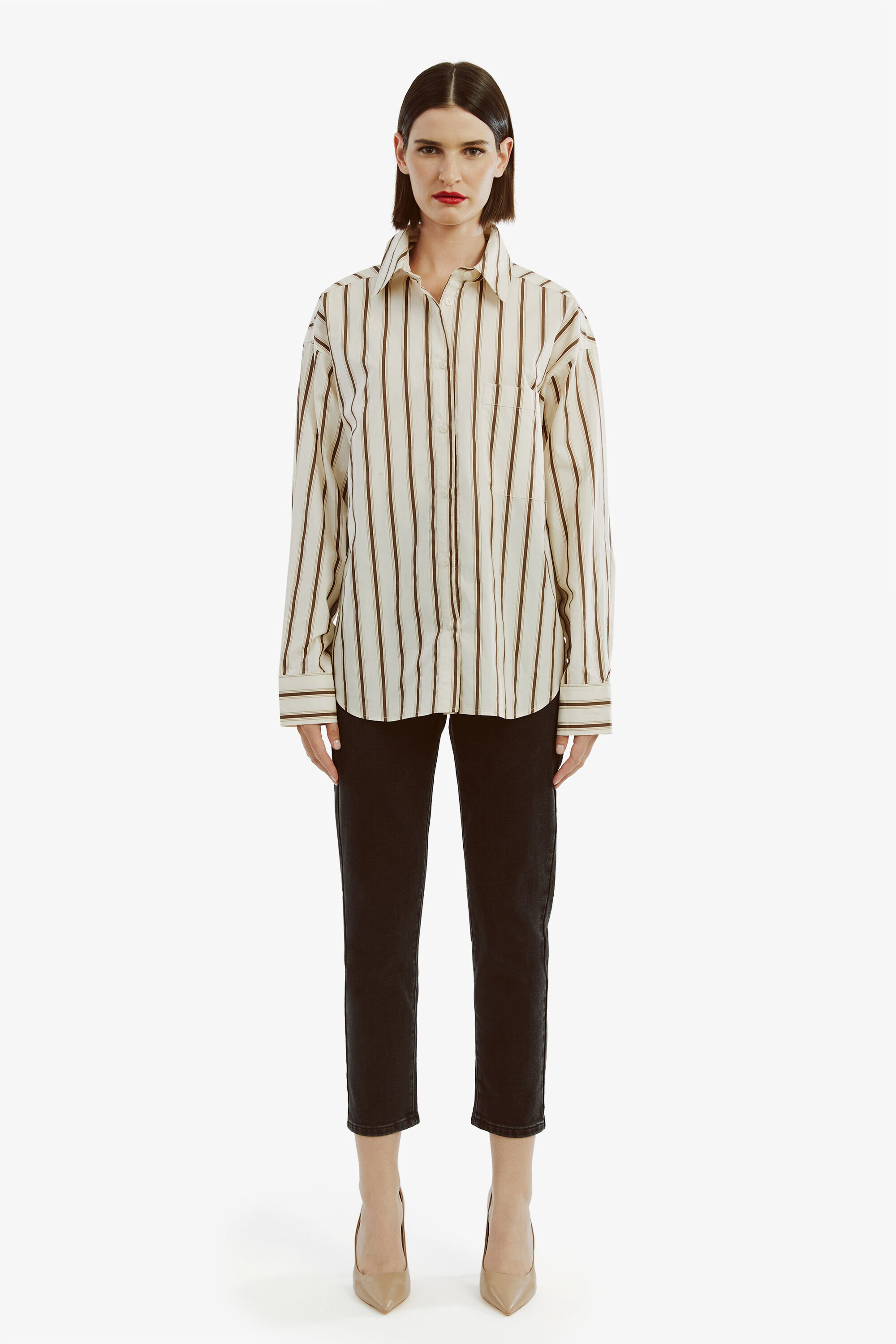 【信頼】 Striped Oversized Shirt In Oatmeal | Bardot トップス