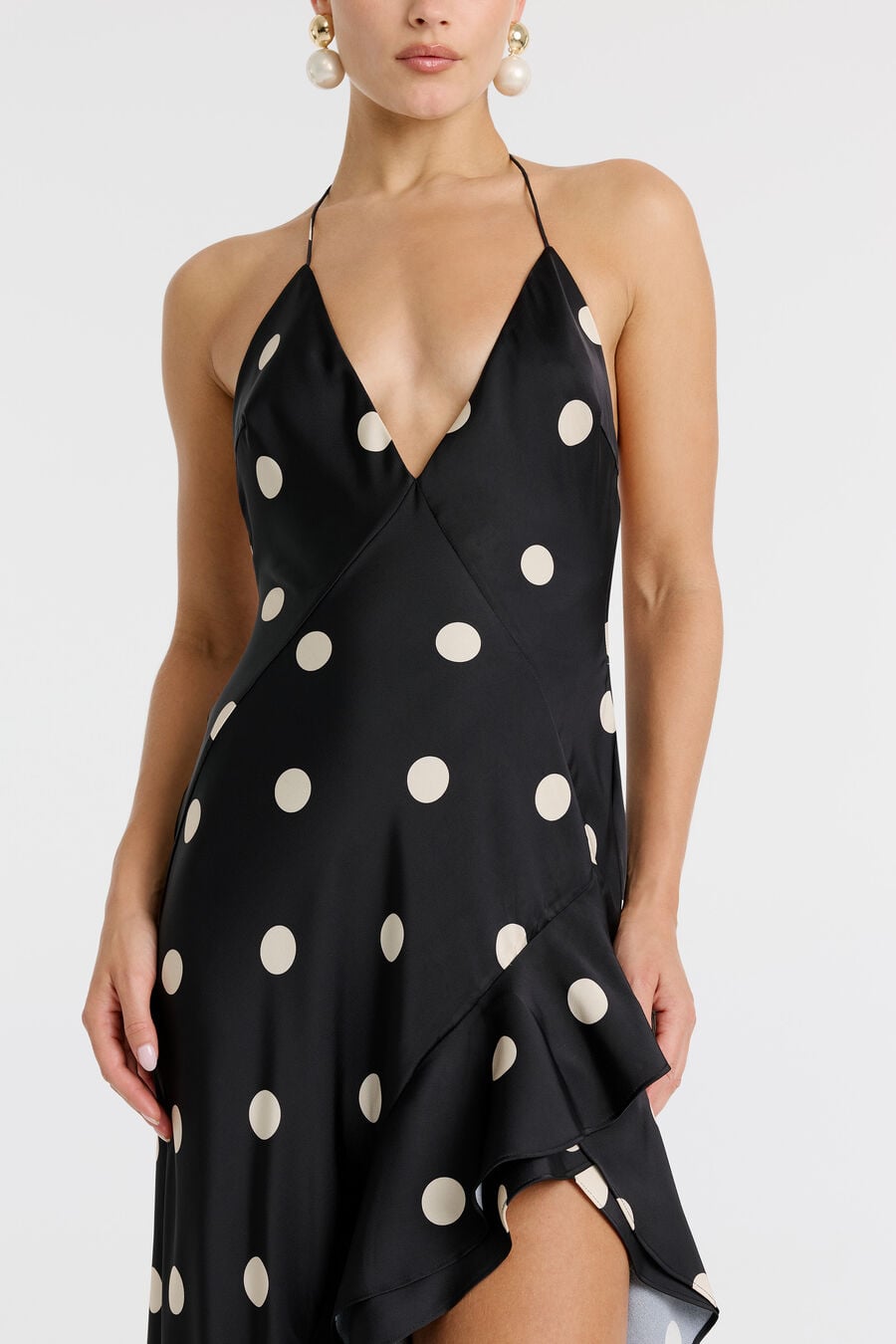 SELENE HALTER MAXI DRESS in colour Black & Ivory