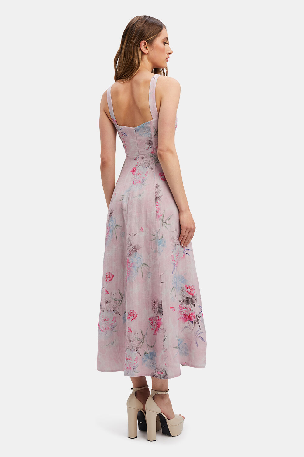 ADALINE CORSET MIDI DRESS in colour FIERY RED