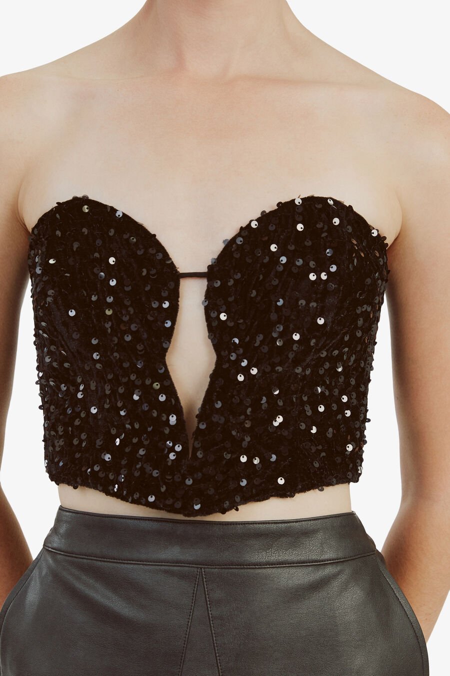 ELENI VELVET SEQUIN BUSTIER in colour BLACK SQN