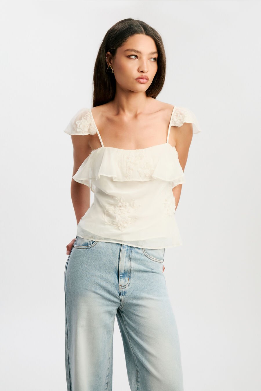 LISETTE FRILL DETAIL CAMI in colour Ivory