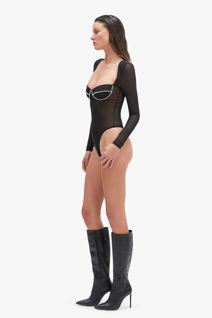 CARTER DIAMANTE BODYSUIT in colour BLACK