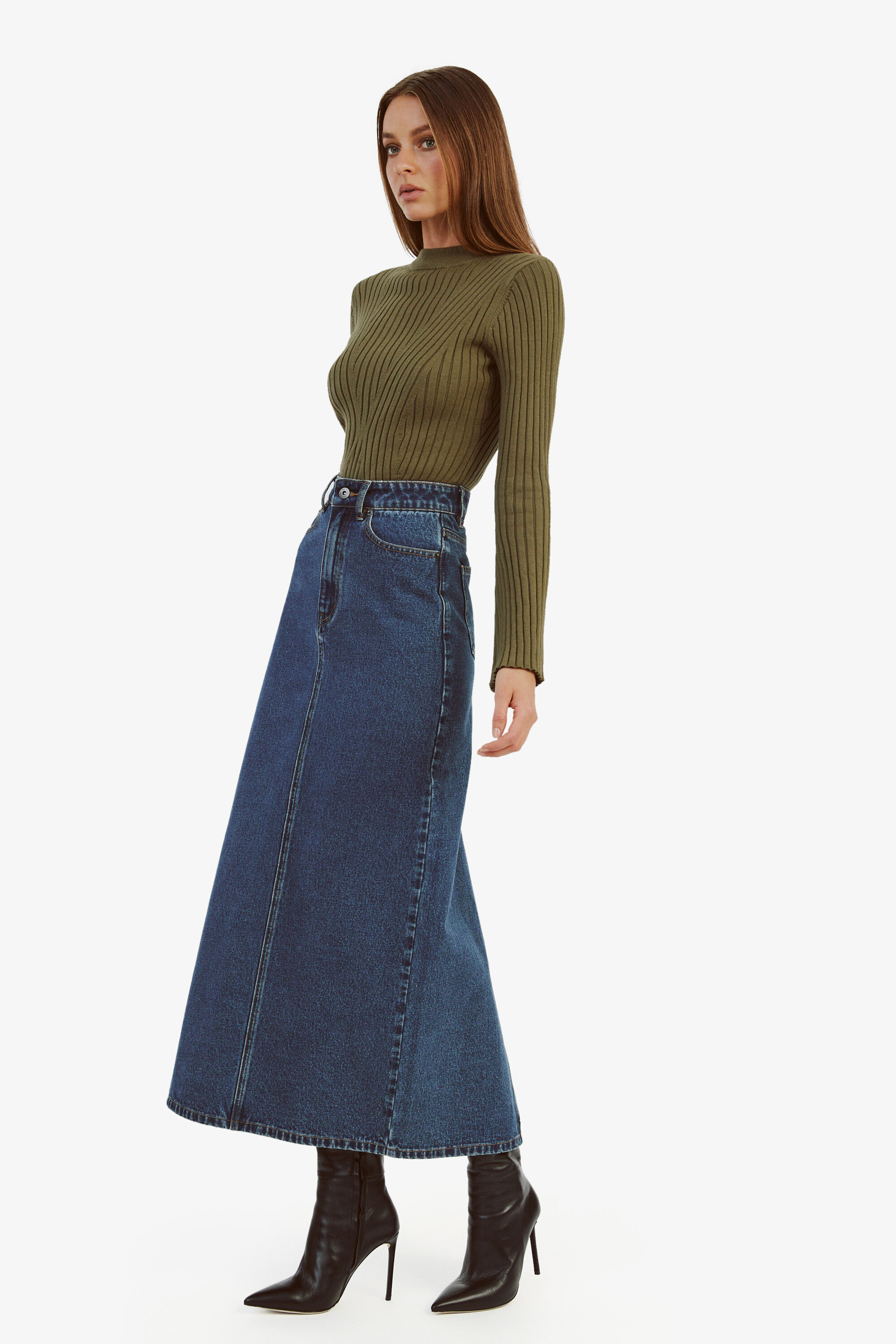 Evianna Denim Maxi Skirt In Washed Indigo | Bardot