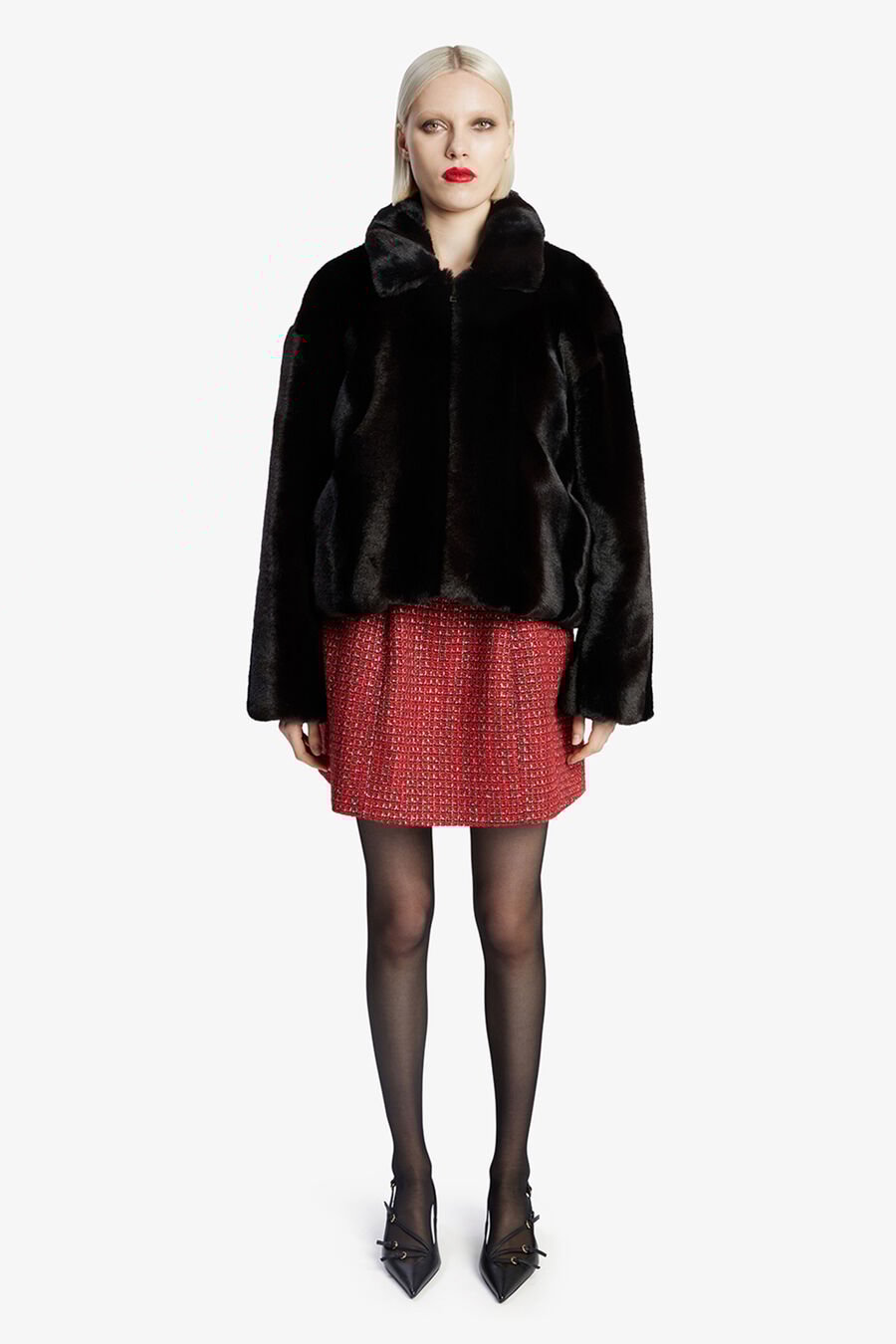 SYLVIE ZIP FAUX FUR JACKET in colour BLACK