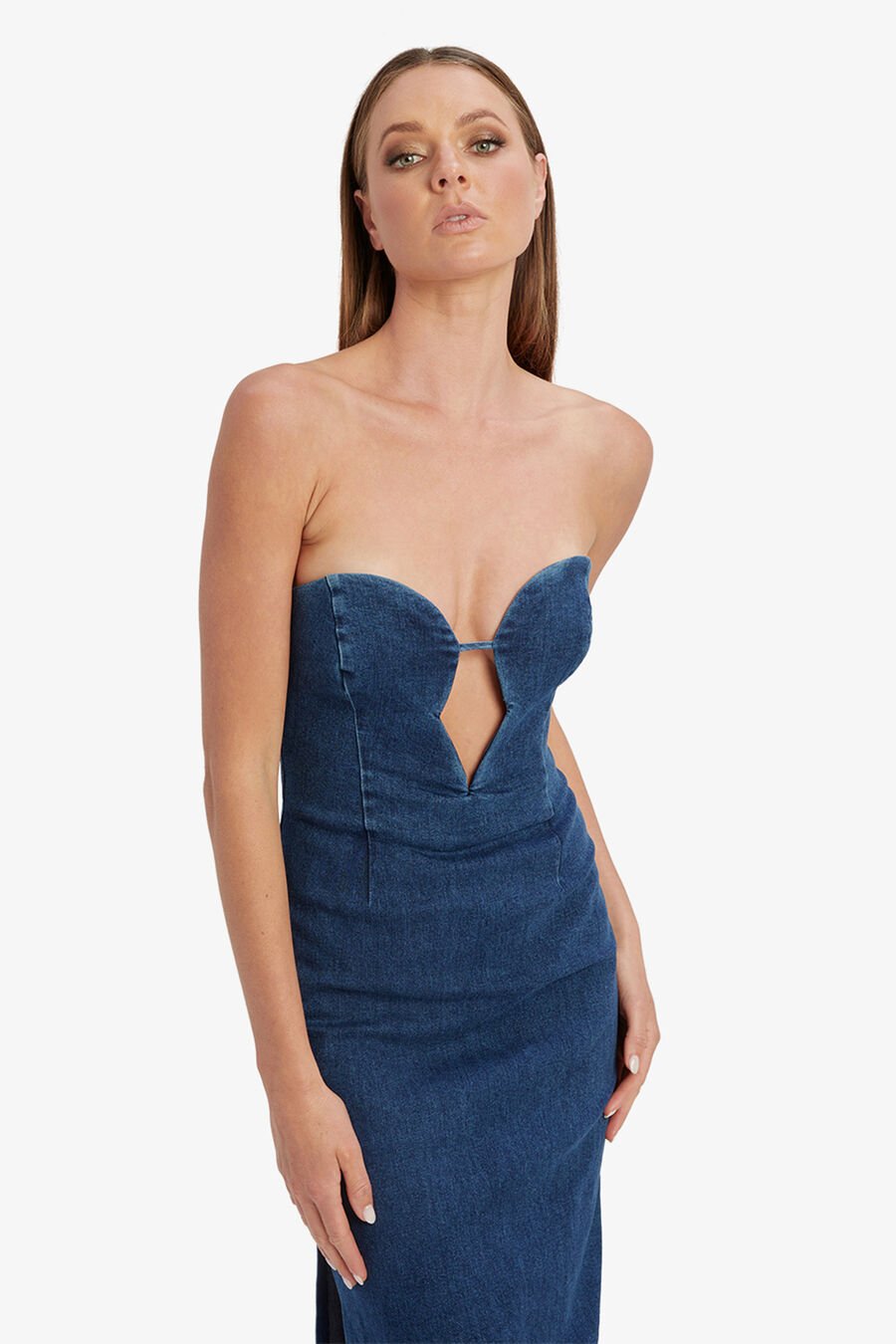 ELENI DENIM MIDI DRESS in colour DARK