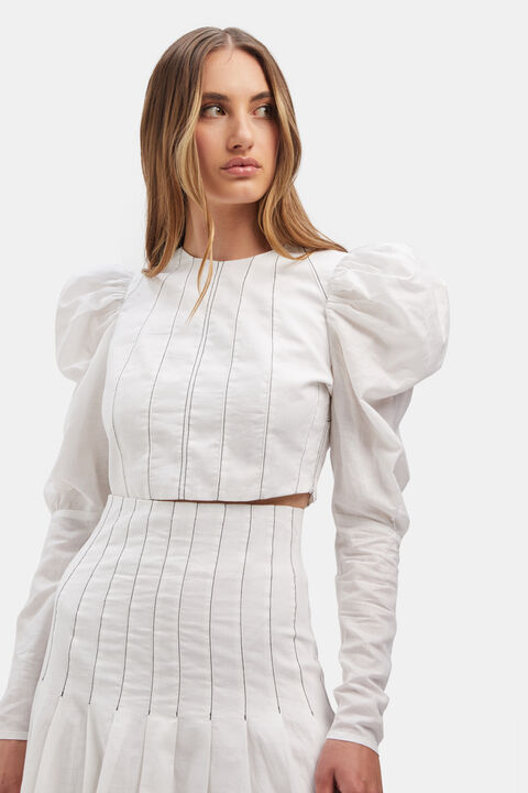 ZETA PUFF SLEEVE TOP in colour BRIGHT WHITE