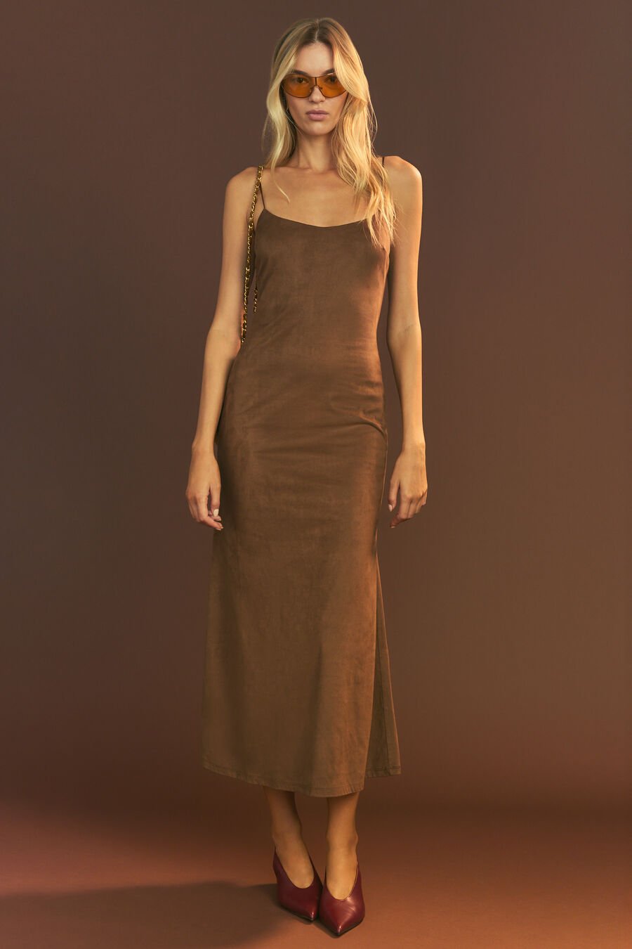 NADIRA VEGAN SUEDE DRESS in colour Chocolate