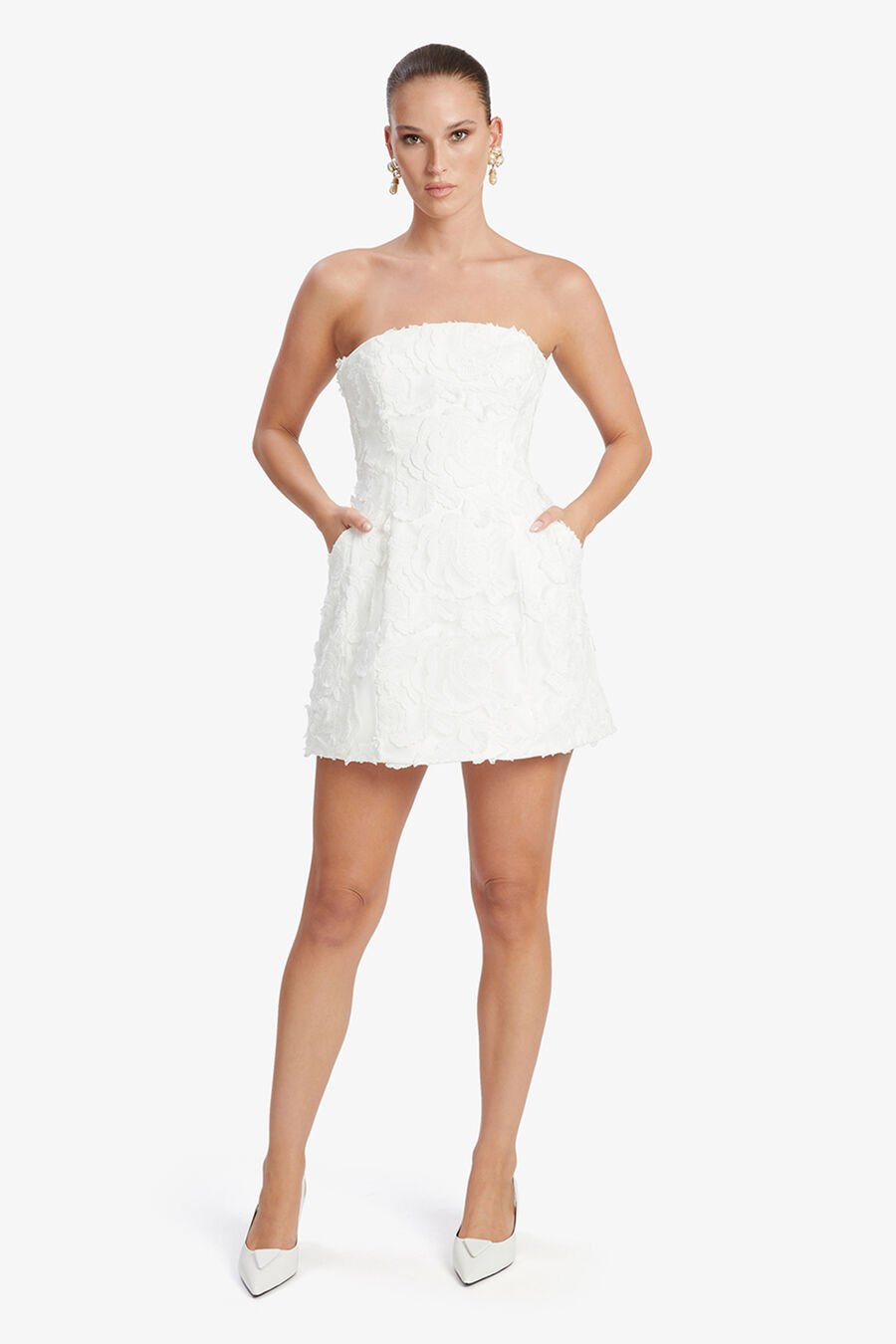 KAROLINE LACE HOURGLASS DRESS in colour ORCHIDWHT