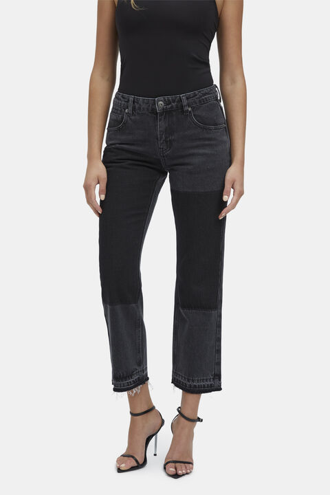 MARLOWE PATCH DENIM JEAN in colour CAVIAR