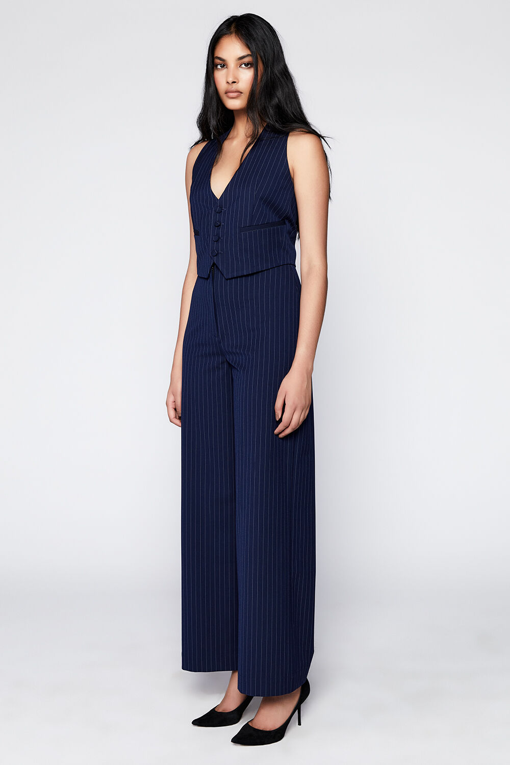 CALLISTA PIN STRIPE VEST in colour PEACOAT
