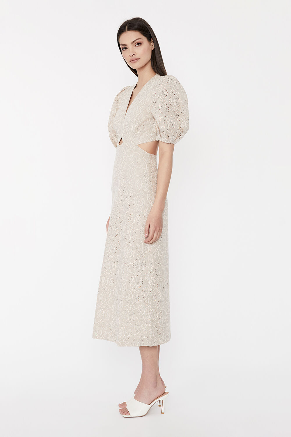 MIKA BRODERIE MIDI DRESS in colour RUGBY TAN