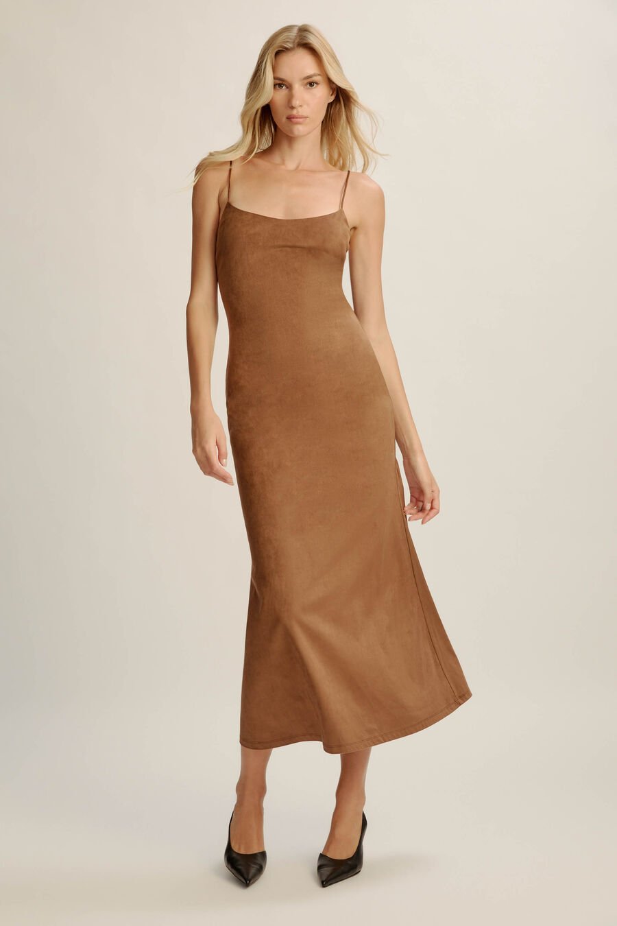 NADIRA VEGAN SUEDE DRESS in colour Chocolate