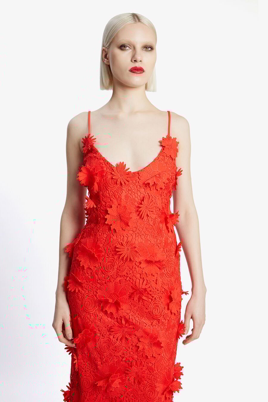 ADEI LACE MIDI DRESS in colour FIRE RED