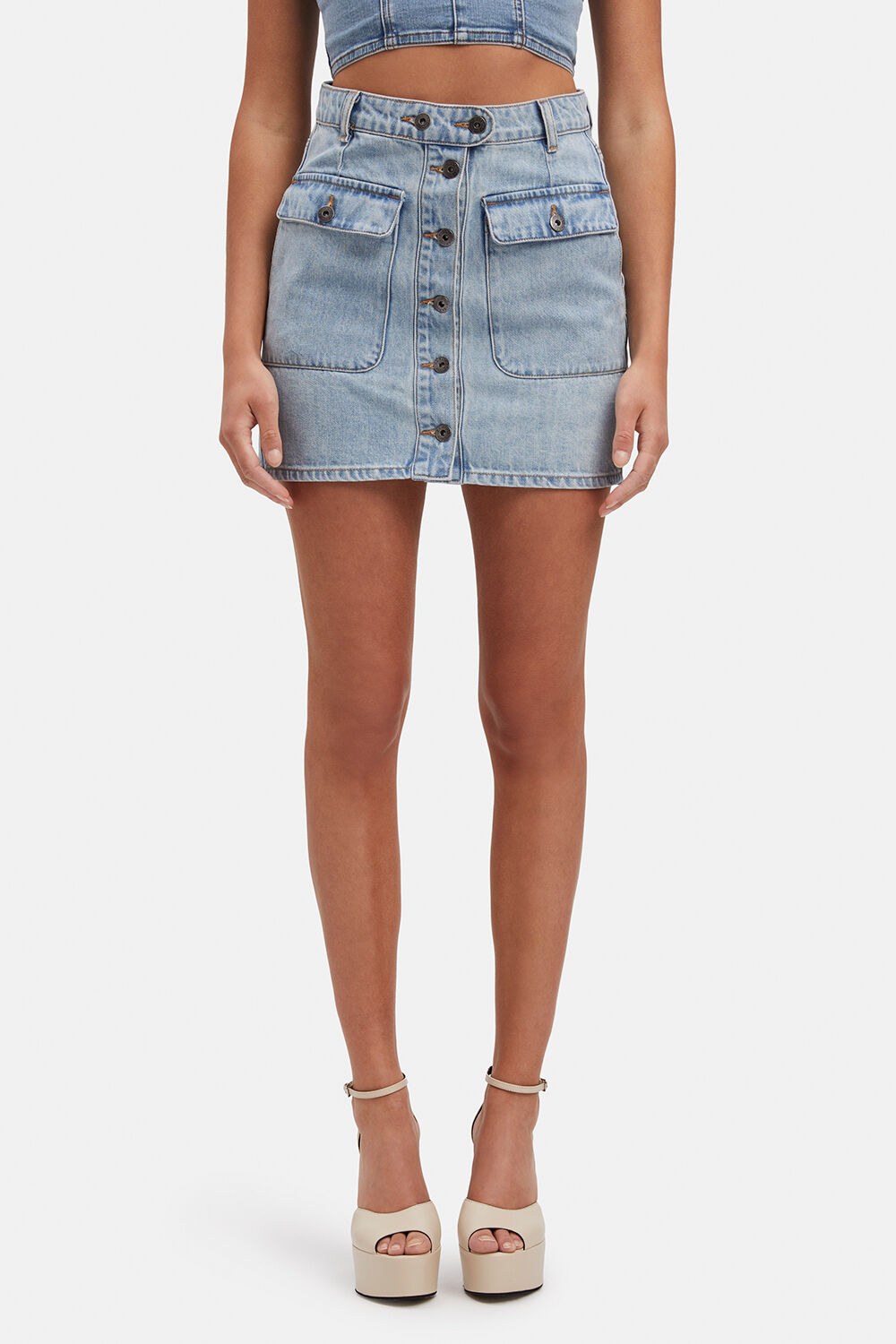MYA BUTTON UP DENIM SKIRT in colour MIDNIGHT NAVY