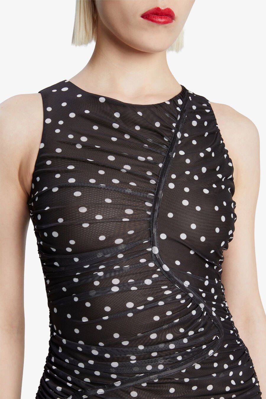 FELICIA SPOT MESH MIDI DRESS in colour BLACK SPOT