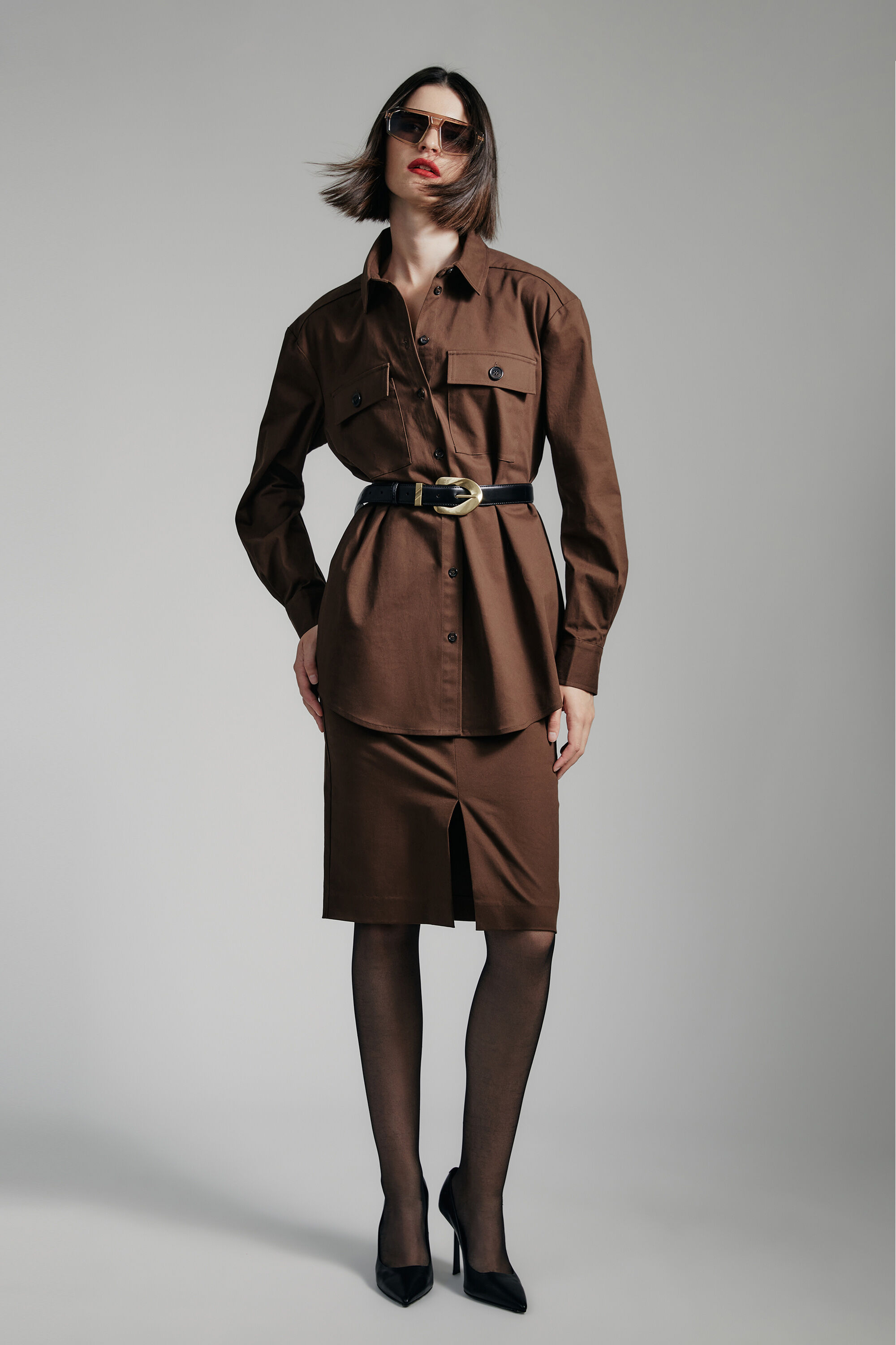 Tybi Cotton Shirt In Chocolate | Bardot