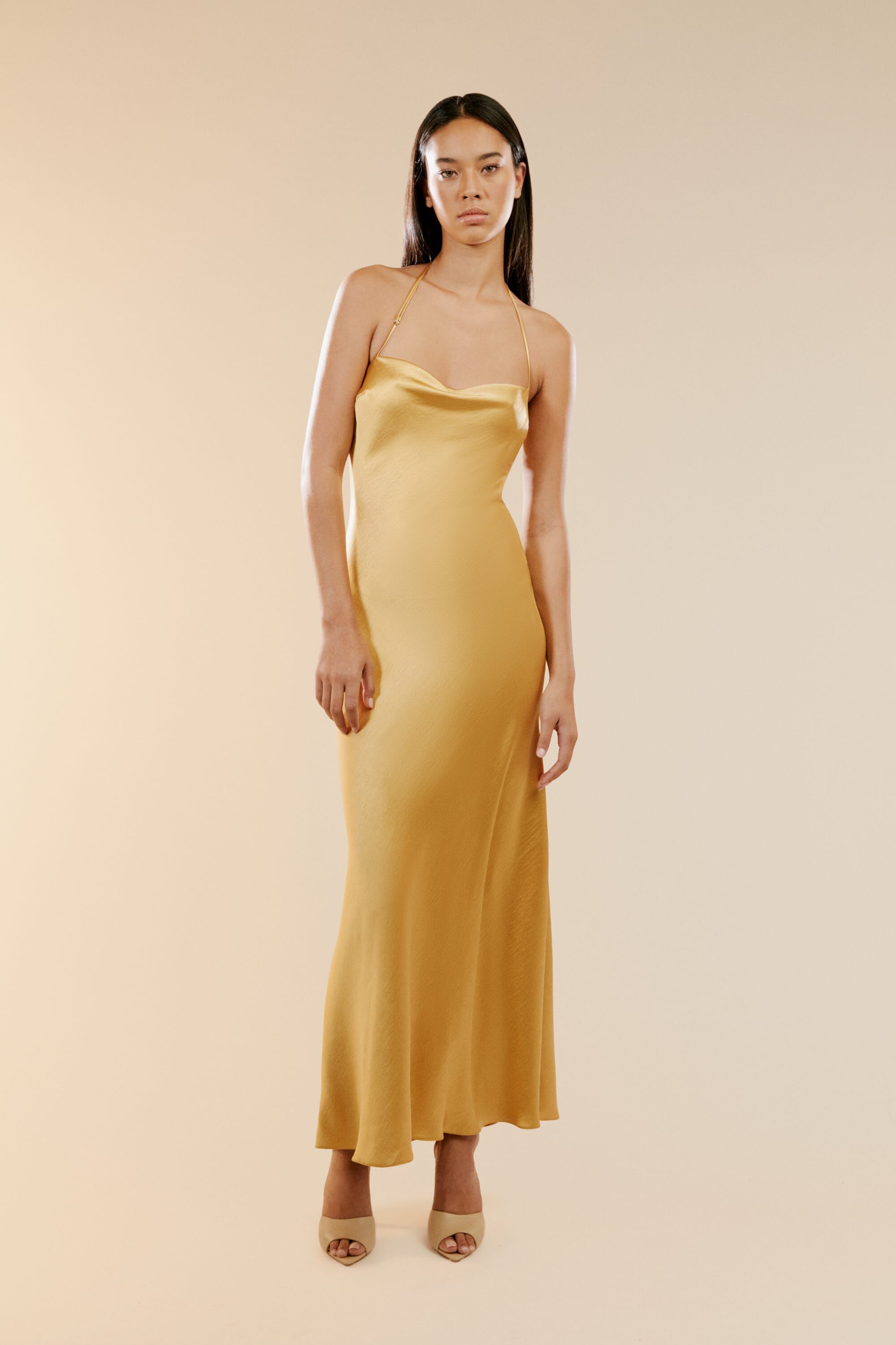 Carlen Maxi Dress In Gold Bardot