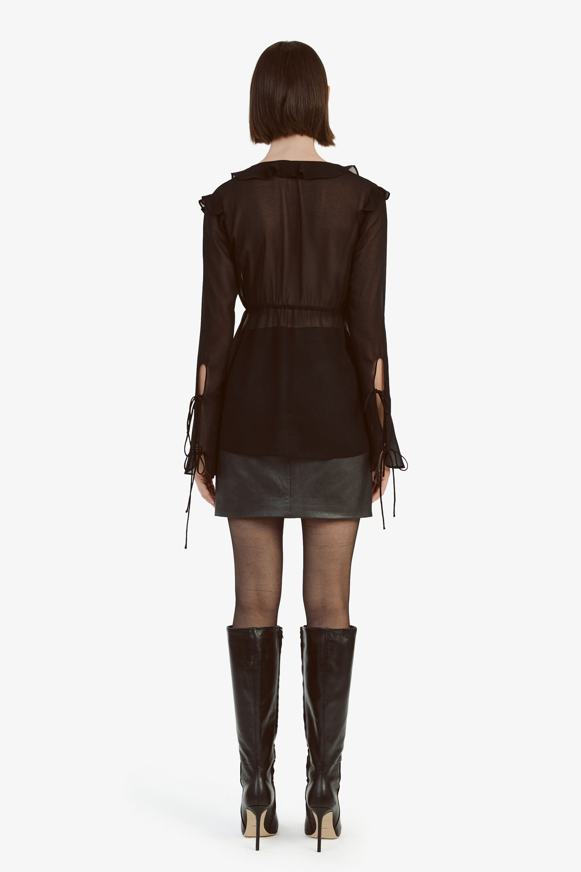 Textured Ruffle Tie Front Blouse | boohoo