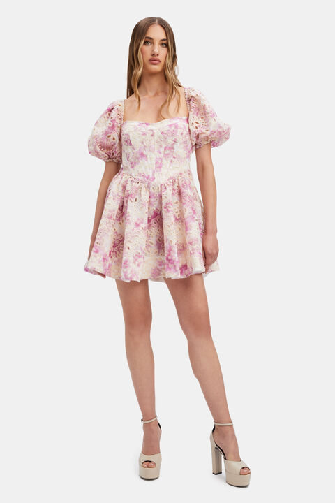 KIAH FLORAL MINI DRESS in colour CRIMSON
