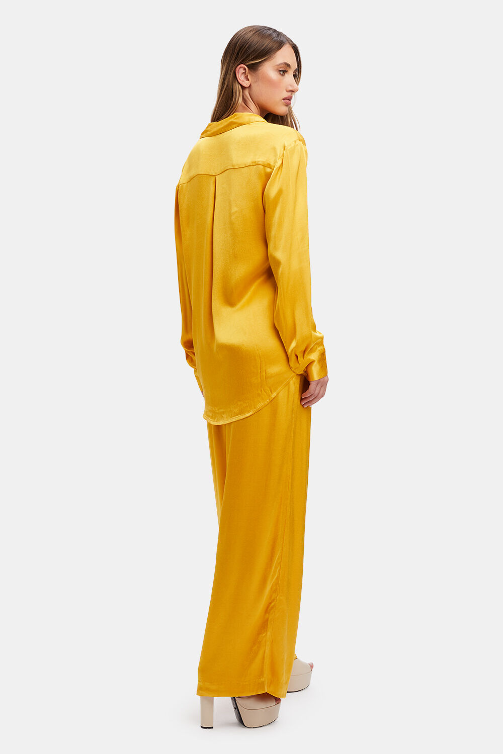 LENA SATIN SHIRT in colour PALE MARIGOLD