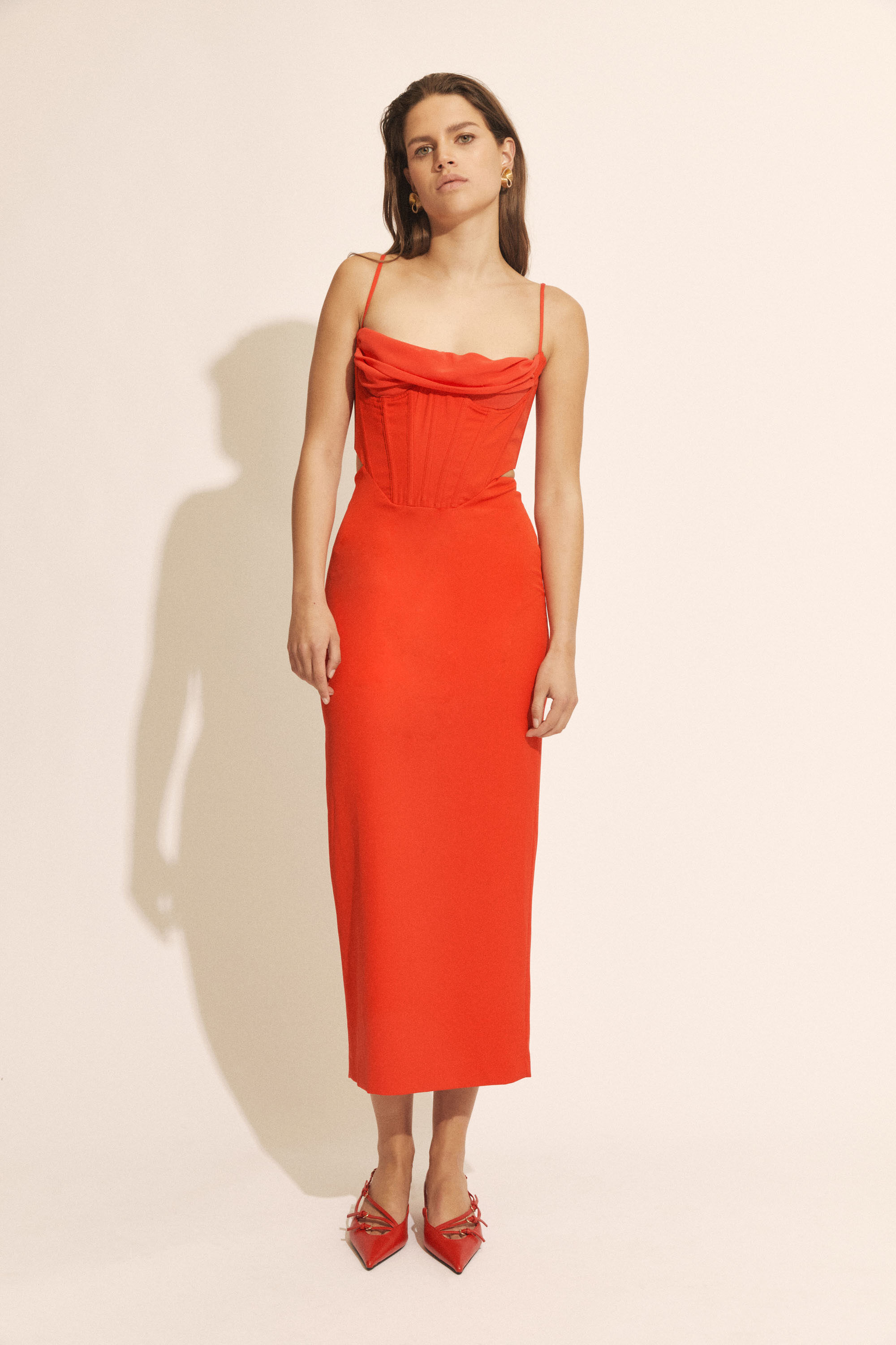 Martini Midi Dress In Fire Red Bardot