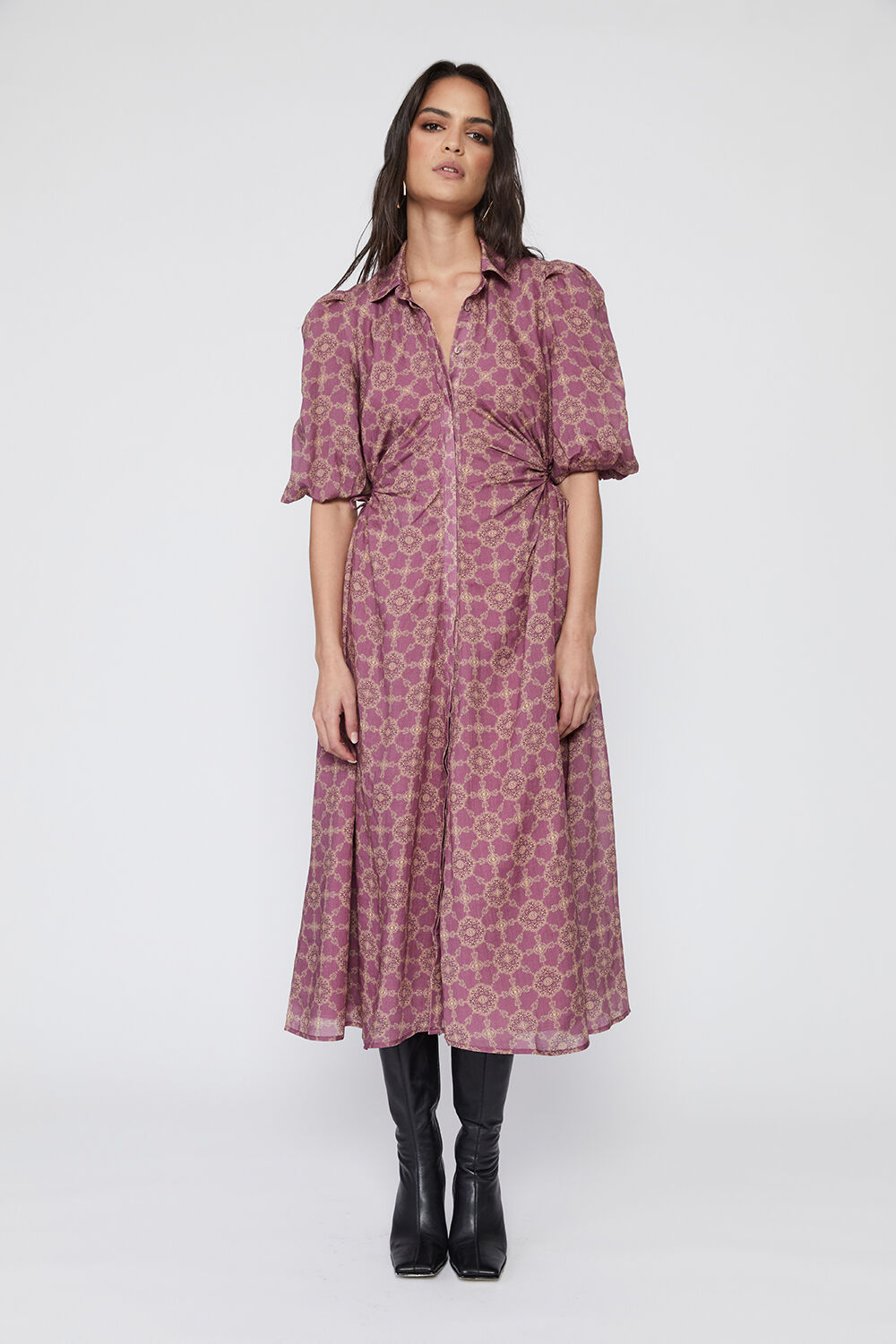 CUT OUT MIDI SHIRT DRESS in colour PALE MAUVE