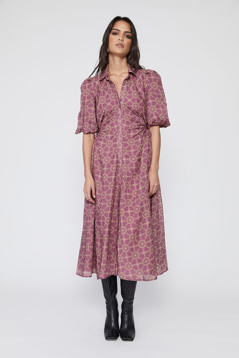 CUT OUT MIDI SHIRT DRESS in colour PALE MAUVE
