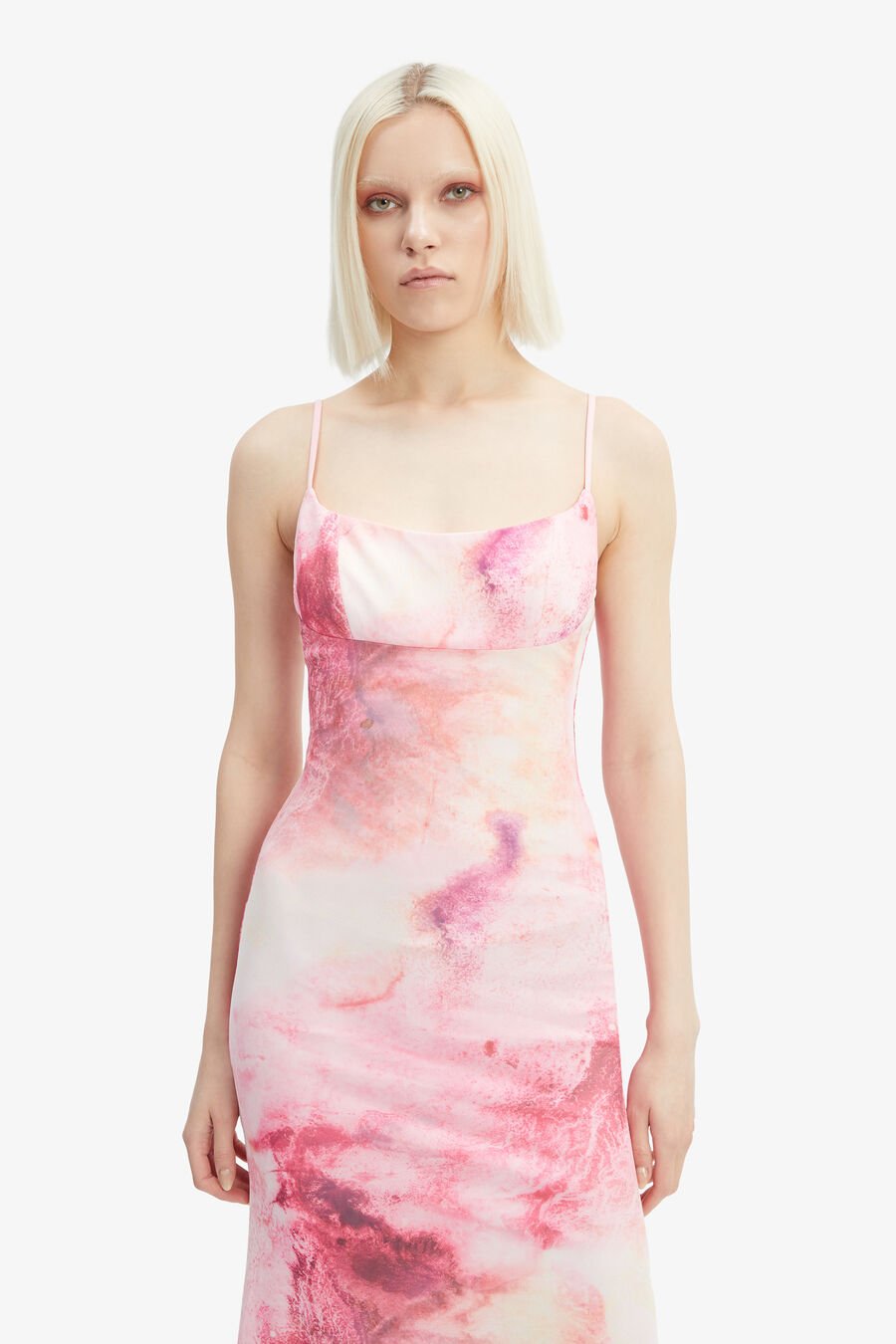 ADONI PRINTED MESH MIDI DRESS in colour PINK T DYE