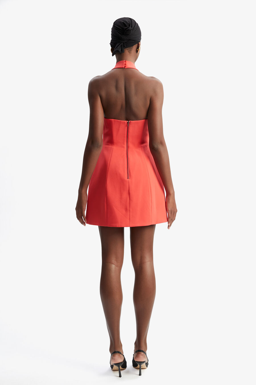 NEVELLE HOURGLASS HALTER DRESS in colour FLAME RED