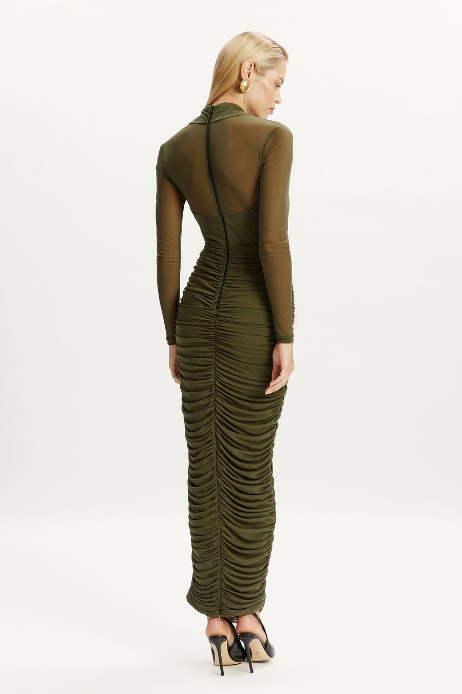ALIYAH LONG MIDI DRESS in colour DARK KHAKI
