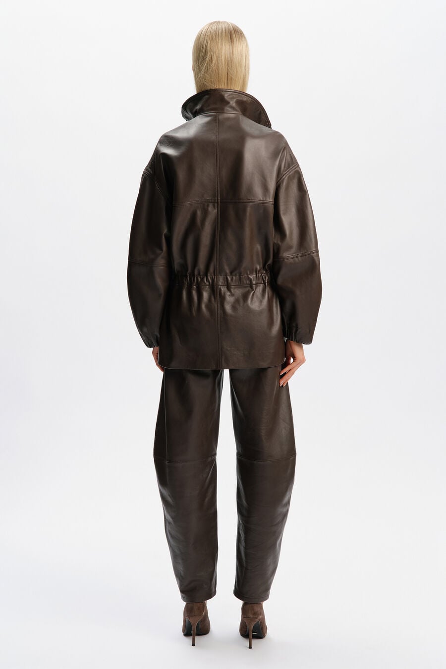 ANJA LEATHER JACKET in colour Dark Chocolate
