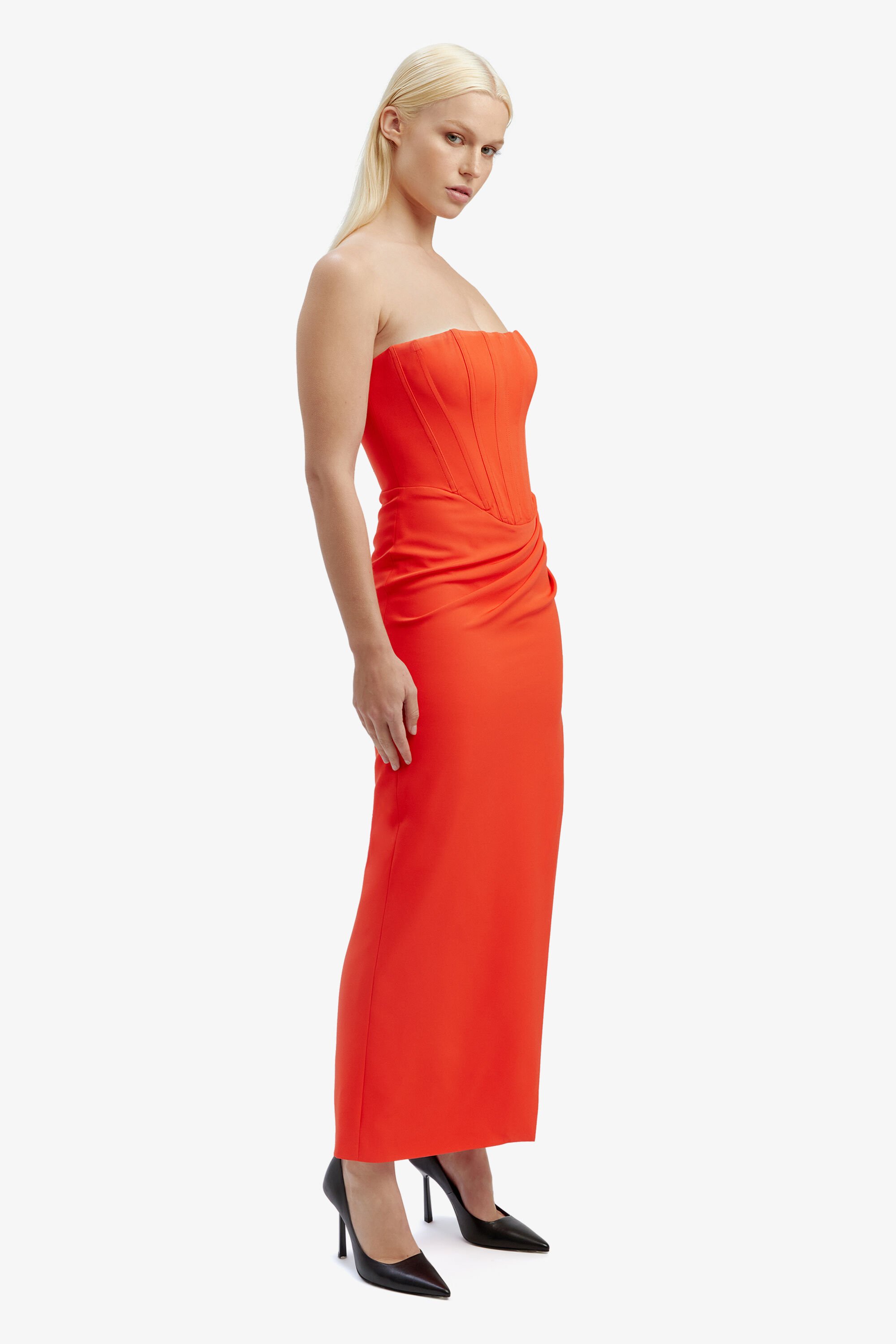 Saira Midi Dress In Orange Sorbet Bardot