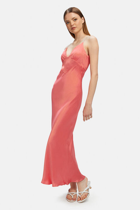 CAPRI DIAMONTE SLIP DRESS in colour DEEP SEA CORAL