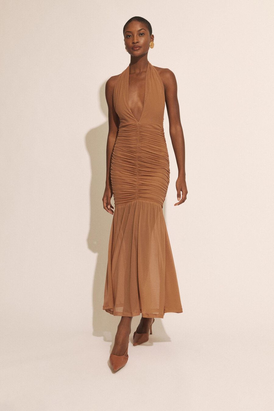 Bardot Sephera Halter Mesh Midi Dress Chestnut Bardot Sephera Halter Mesh Midi Dress Chestnut