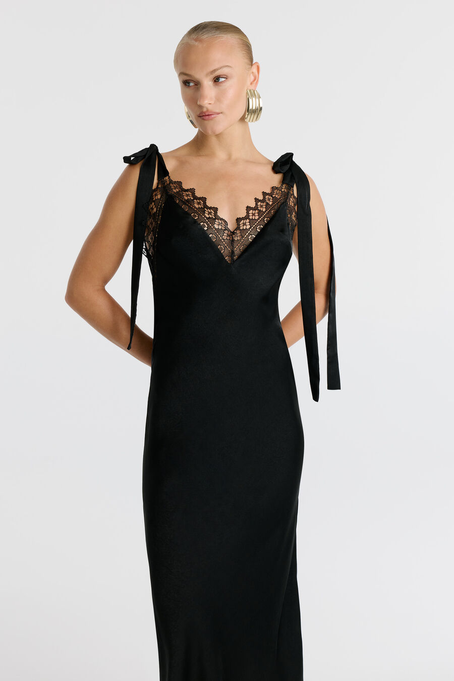 LYDIA TIE STRAP MIDI DRESS in colour Black