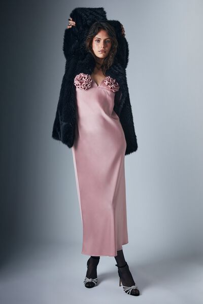 Logan Faux Fur Coat In Black | Bardot