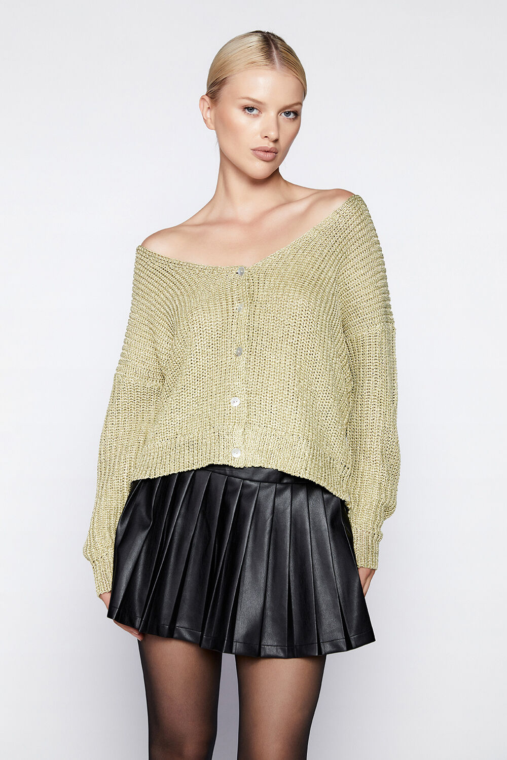 LUREX KNIT CARDI in colour GOLD EARTH