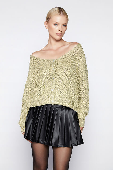 LUREX KNIT CARDI in colour GOLD EARTH