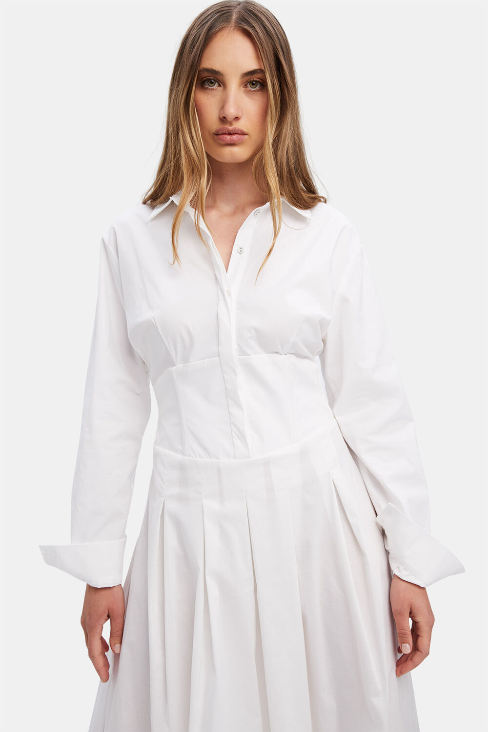 AMIRA CORSET SHIRT DRESS in colour BRIGHT WHITE