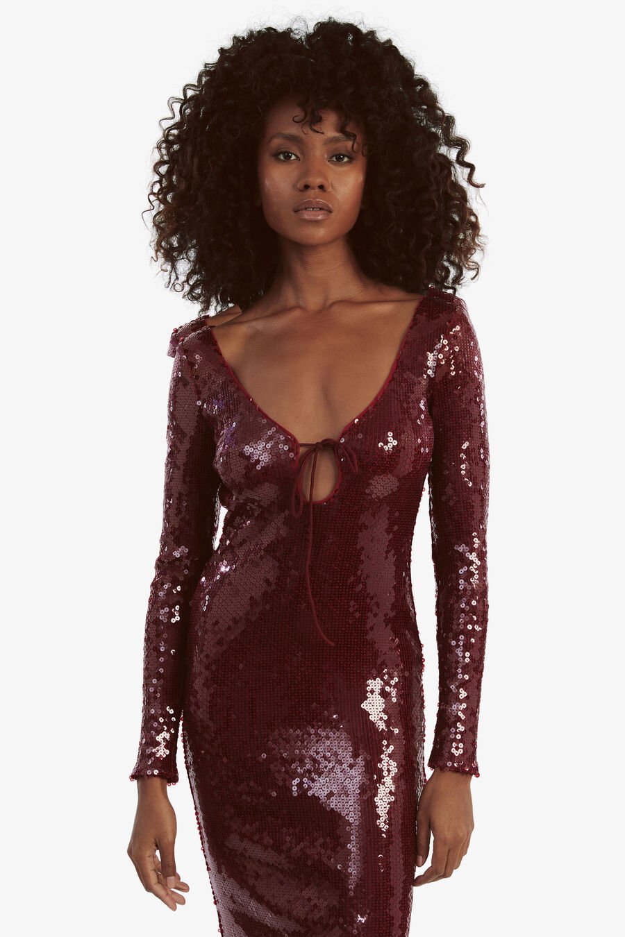 VERONA SEQUIN MAXI DRESS in colour BURGUNDY