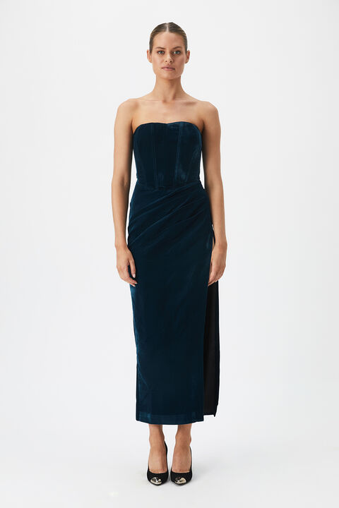 EVERLASTING VELOUR MIDI DRESS in colour BLACK IRIS